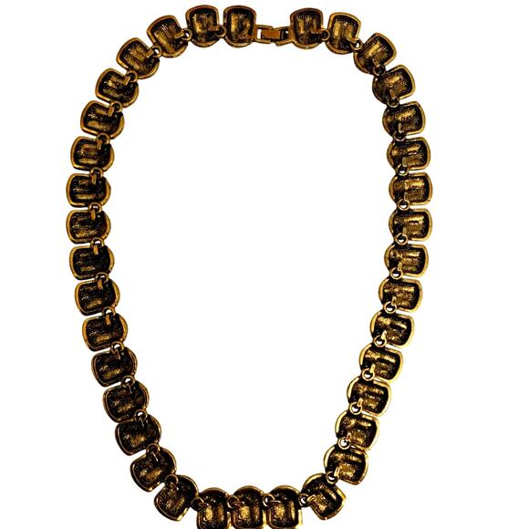 Ornate Antique Gold Tone Collar Necklace Panel Filigree Chunky Victorian Revival - Picture 7 of 9